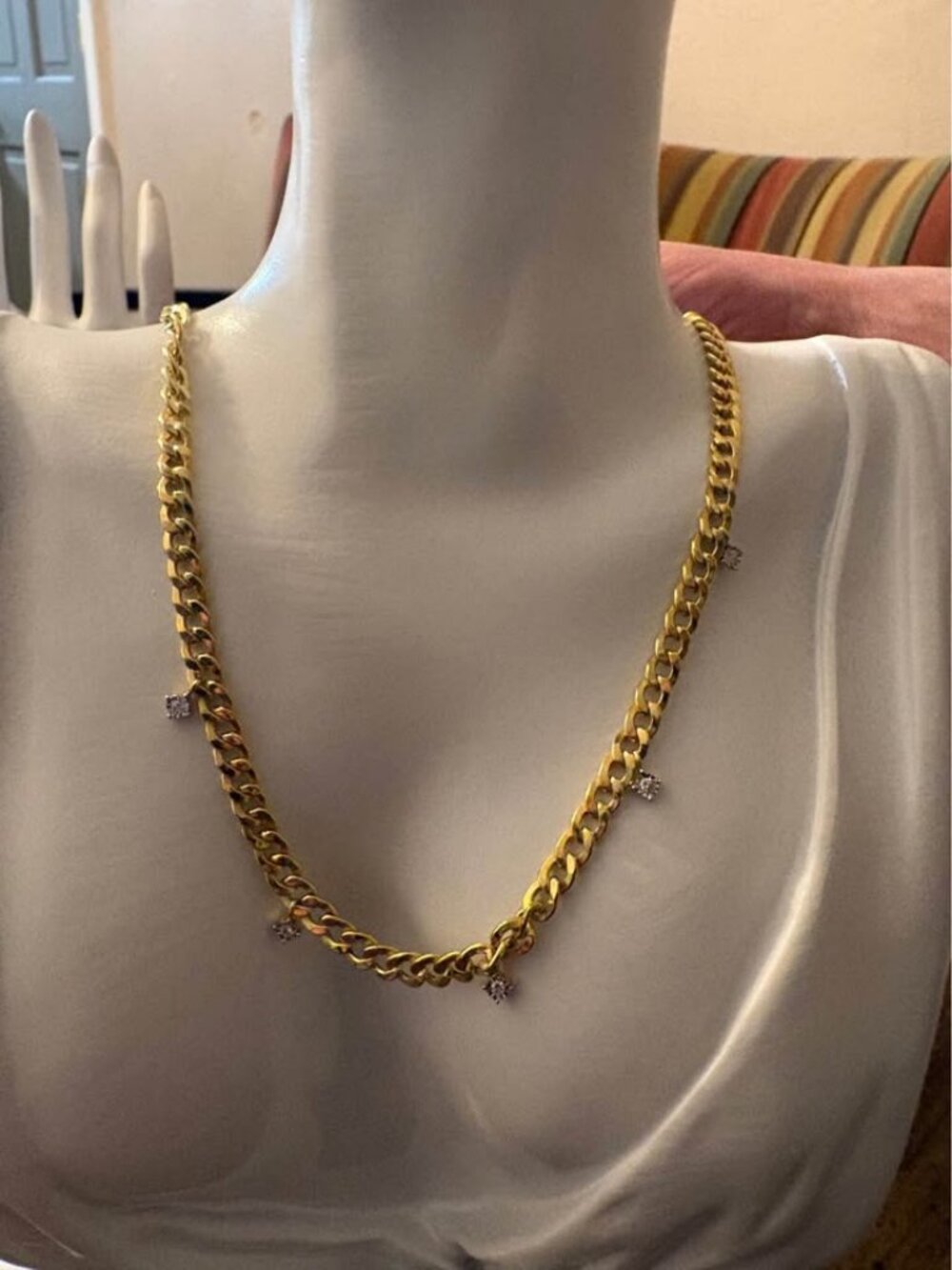 Sterling Silver Gold-Over Curb Chain Necklace with 0.1 CTW Natural Diamonds